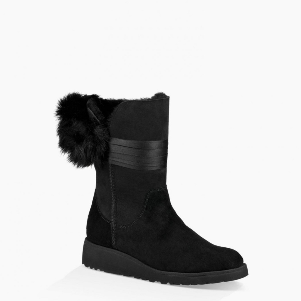 NEW UGG Brita Black Suede with PomPom size 8